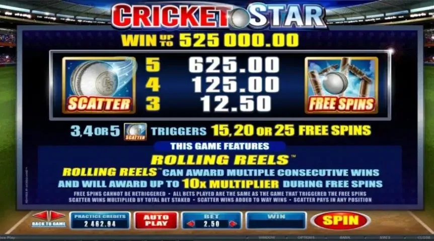 Cricket Star slot screenshot 2