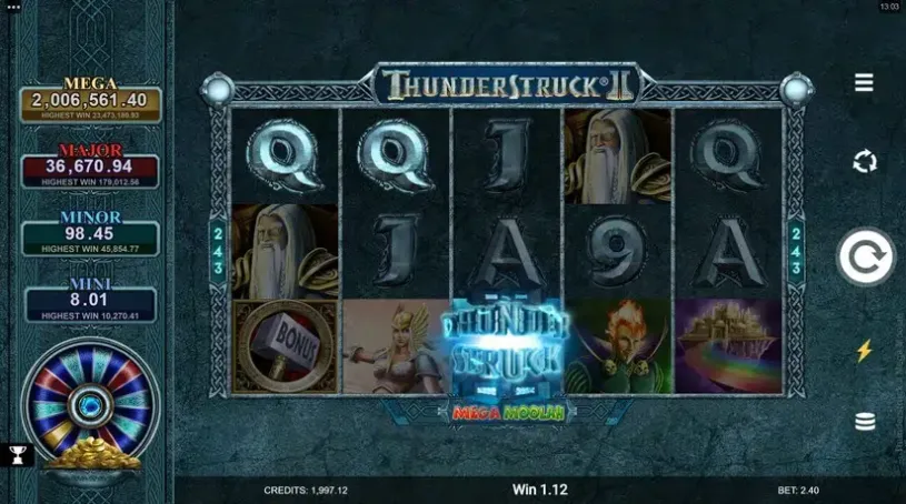 Thunderstruck II Mega Moolah slot screenshot 2