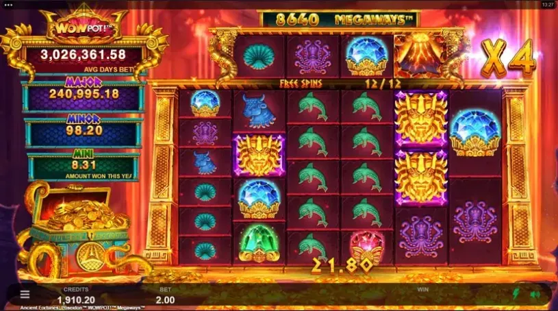 Ancient Fortunes Poseidon WowPot Megaways slot screenshot 