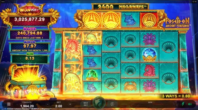 Ancient Fortunes Poseidon WowPot Megaways slot screenshot 3