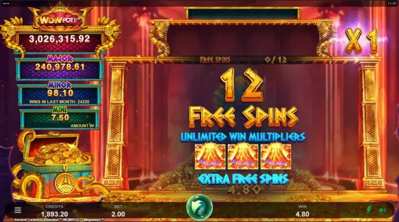 Ancient Fortunes Poseidon WowPot Megaways slot screenshot 4