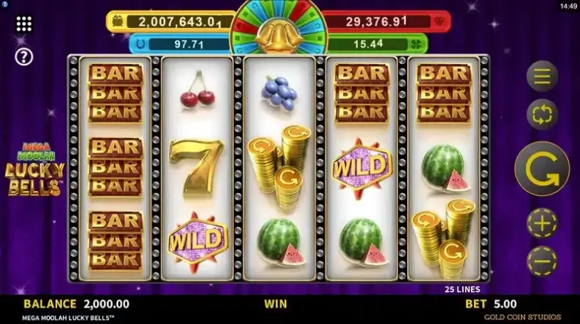 Mega Moolah Lucky Bells slot screenshot 